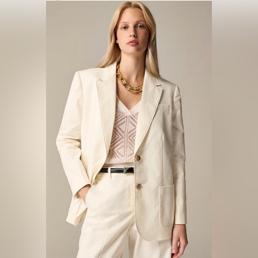 J. Crew oversized relaxed patch pocket cotton blend  Blazer cream ivory ecru 6
